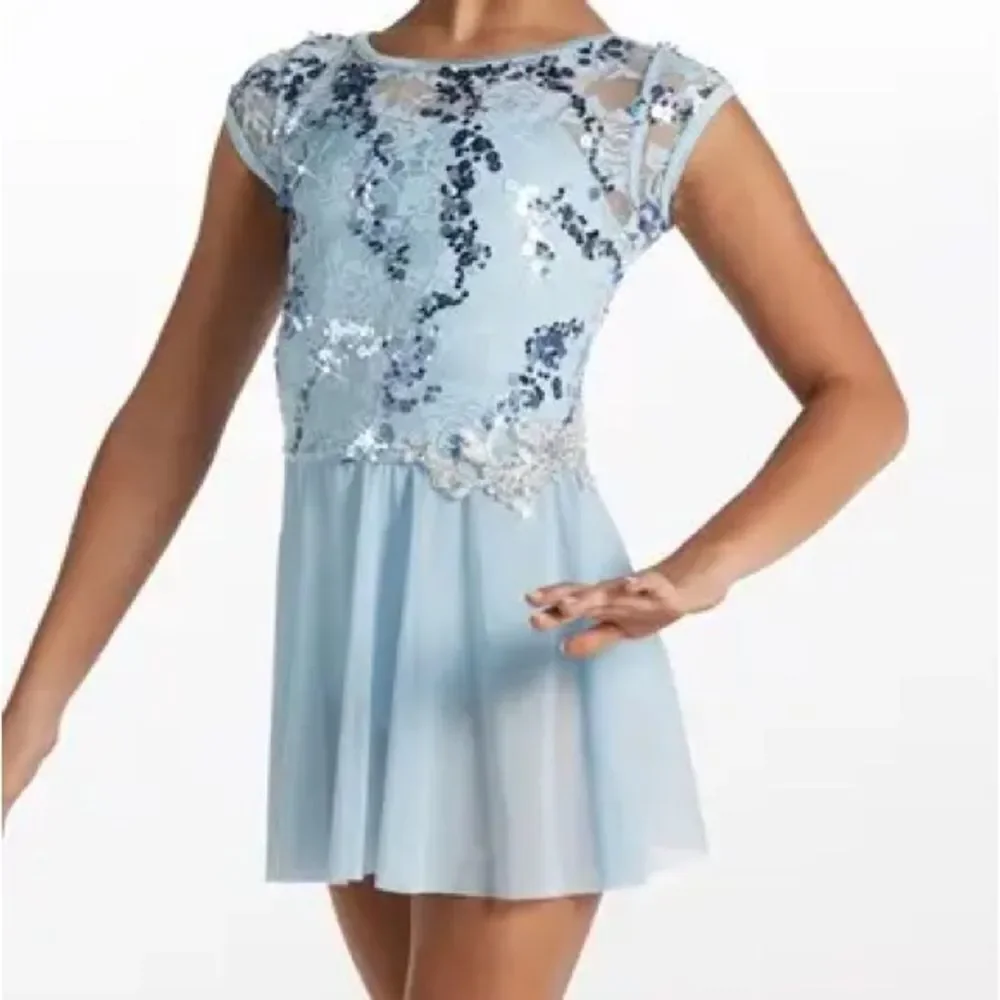 Weissman Dance Costume pale blue lace dress Slow Down 15129 IC- child 7/8